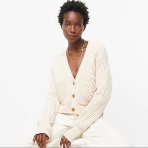 J.Crew Cream Cropped Patch-Pocket Beach Cardigan Sweater Size Large NWT